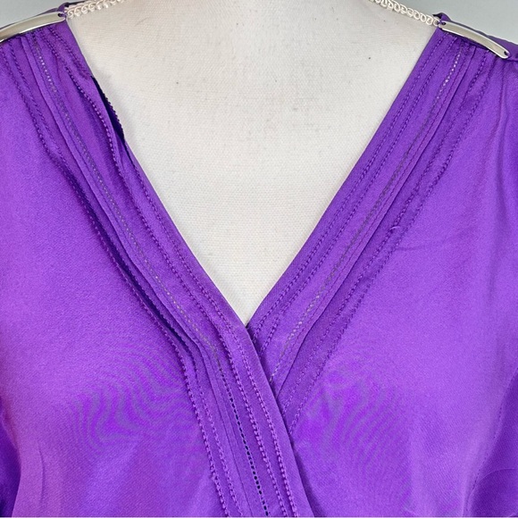 White House Black Market Flutter Sleeve Silk  Purple Blouse NWT - Picture 2 of 14